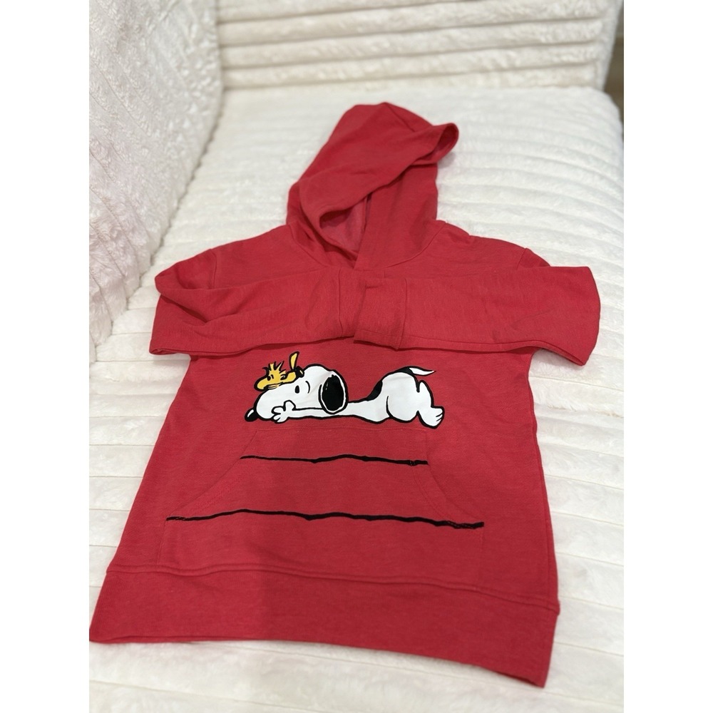 Snoopy Woodstock Pink Hoodie Kids Size 7-8 Peanuts Pullover Sweatshirt